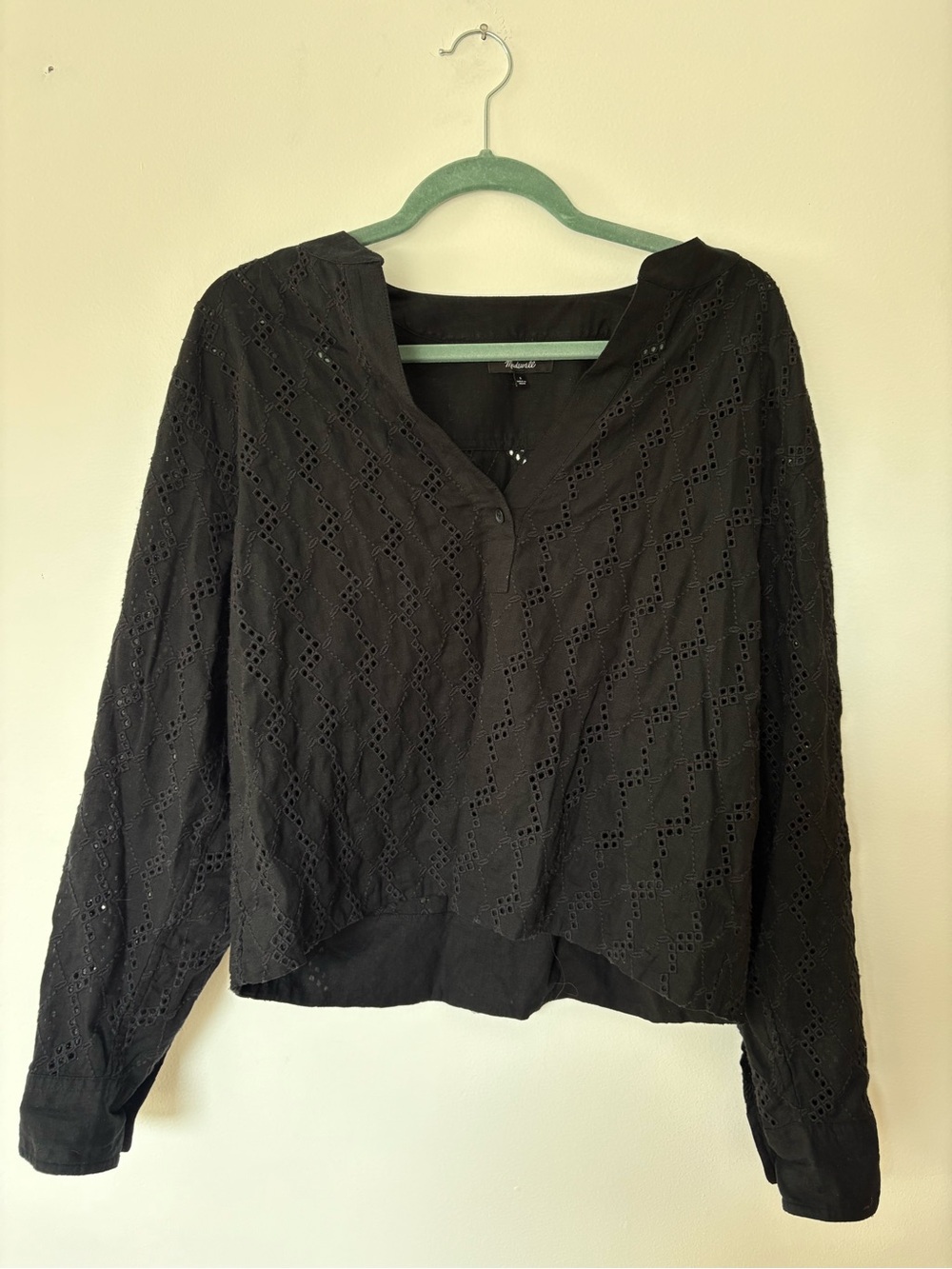Madewell Black Eyelet Henley Blouse